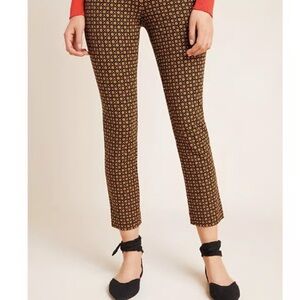 Anthropologie Black and Brownish Orange Patterned Cropped Pants